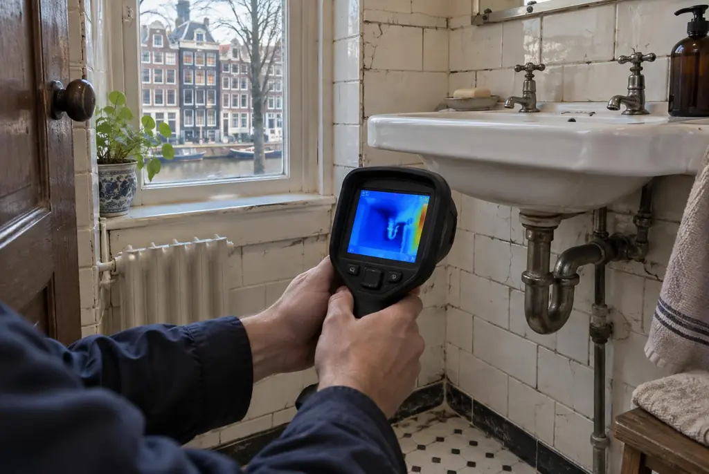 Lekdetectie Alblasserdam – badkamer met oude leidingen achter de tegels